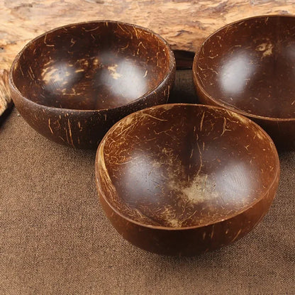 Trend Natural Coconut Bowl Set Spoon Fruit Salad Noodle Rice Bowl Wooden Creative Coconut Shell Smoothie Bowl Tableware Kitchen