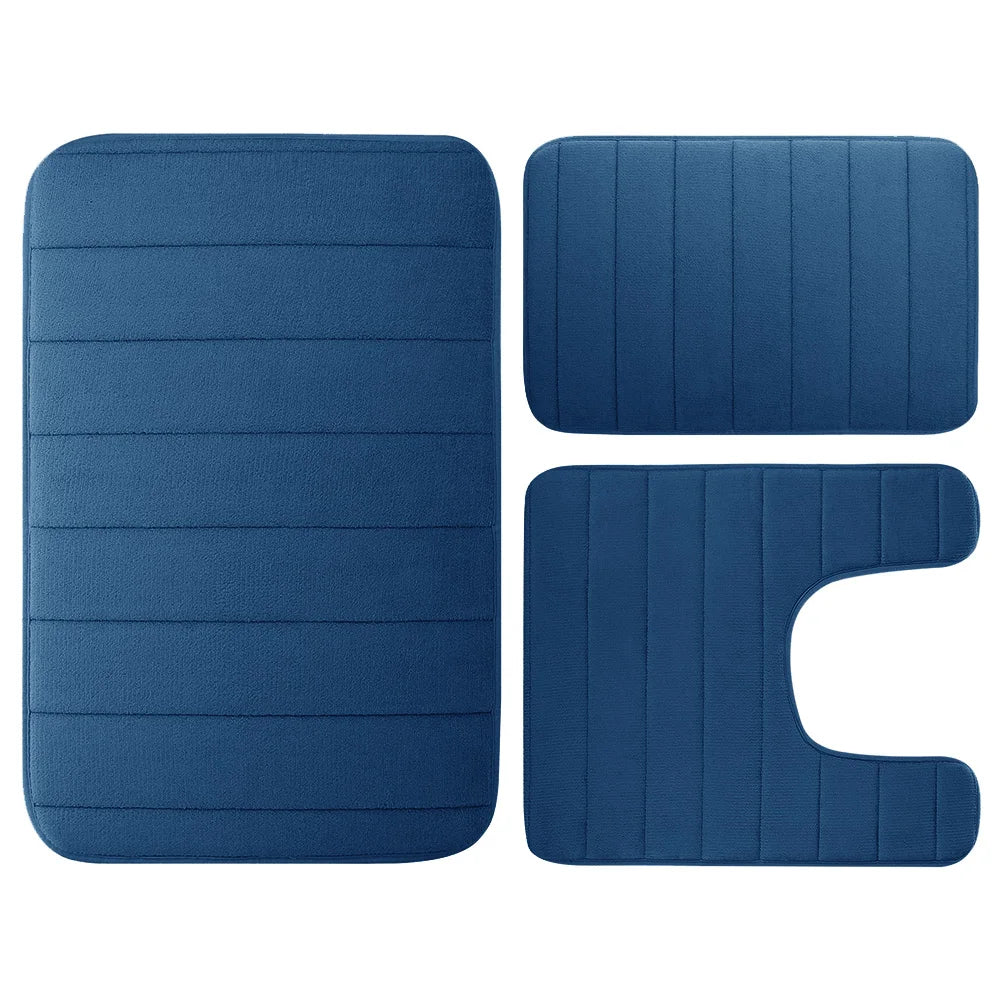 3Pcs Memory Foam Bath Mats Set 40x60CM 50X80CM Rectangle and U-Shaped Bathroom Rugs Non-Slip Soft Water Absorption Toilet Mats