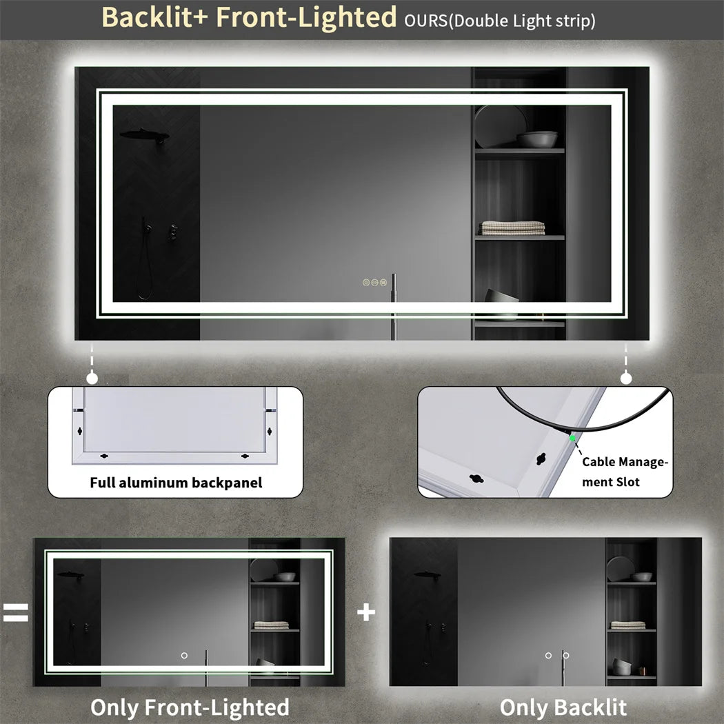 LUVODI Large Illuminate Full Length Dressing Mirror Bathroom Double Sink Mirror Salon Mirror with 3 Color Lights