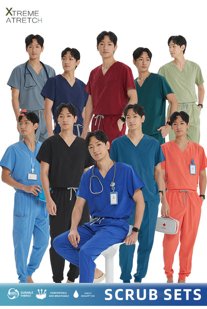 Unisex Medical Uniforms V-neck Top Jogger Pants Scrub Set Stretch Surgical Workwear Dentist Vet Nursing Suit Doctor Outfit S21