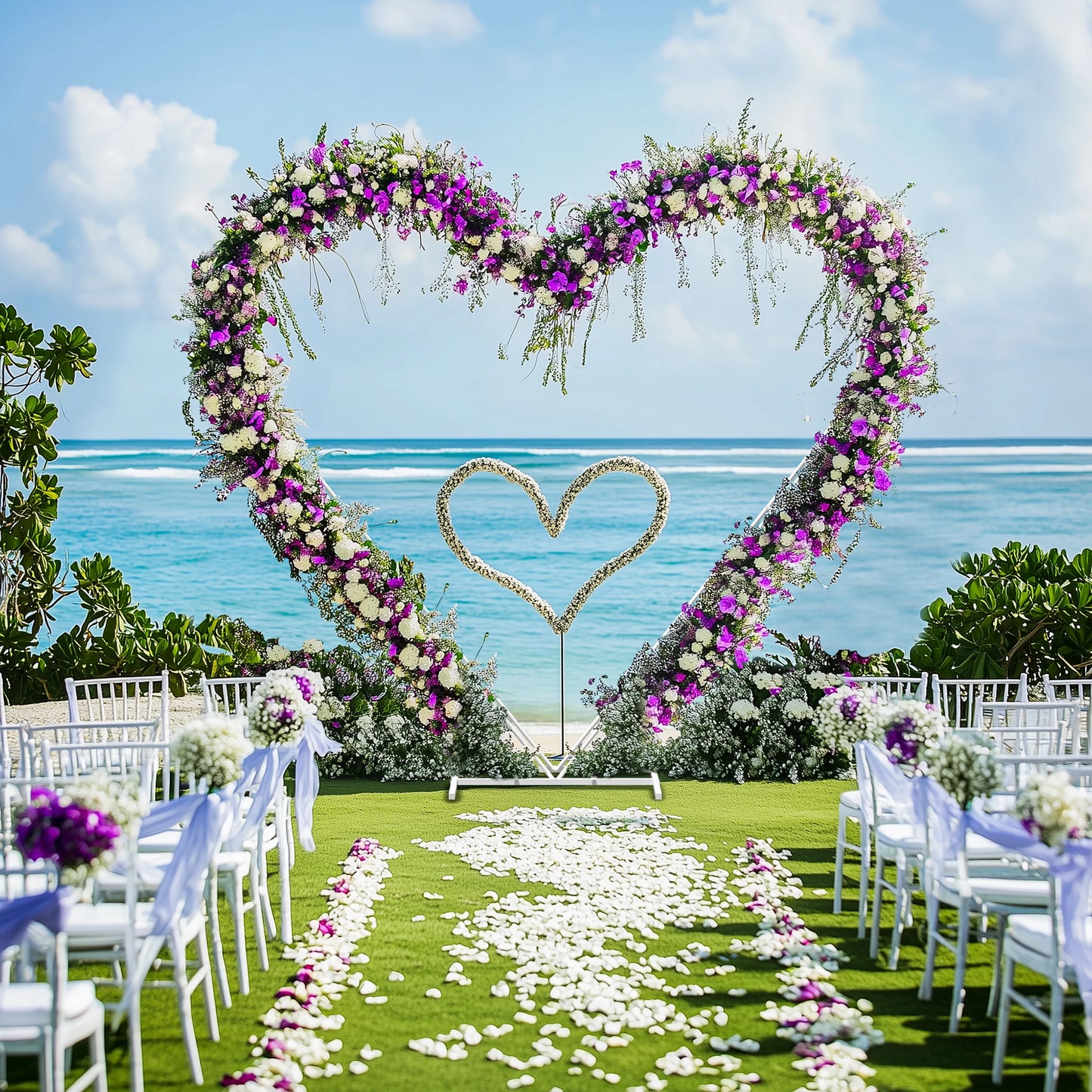 White Heart Shape Wedding Arch Backdrop Stand Double Layer Metal Flower Balloon Arbors Arch Frame for Ceremony Proposal