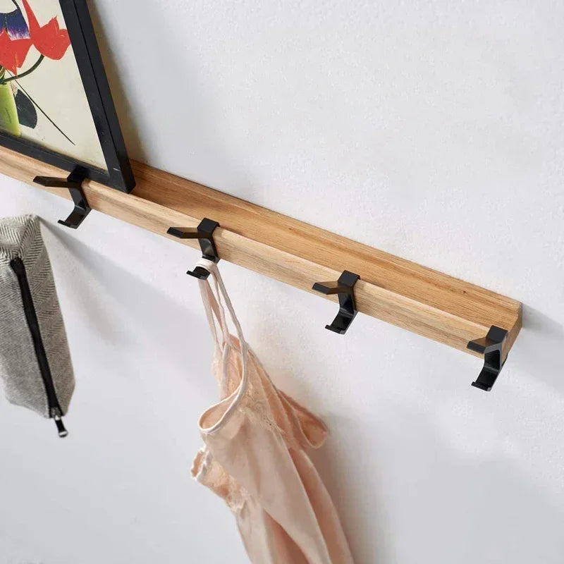 Nordic Wall Mounted Coat Rack with Movable 5 Hooks Aluminum Clothing Rail for Hat Towel Robes Wooden Hanger Perchero Furniture