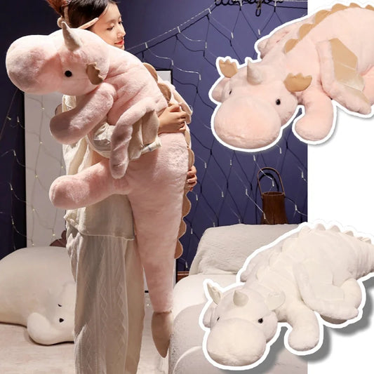 1pc 70-150cm Giant White Dragon Plush Toy With Unicorn Horn Flying Wings Dragons Dinos Hug Throw Pillow Dinos Nap Sleeping Gift