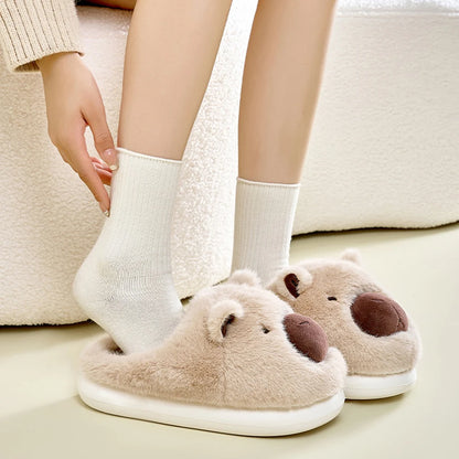 Plush Capybara Winter Slippers Shoes Women Men House Shoes Comfortable Furry Fluffy Slippers Indoor Lady Flat Sandals Slides