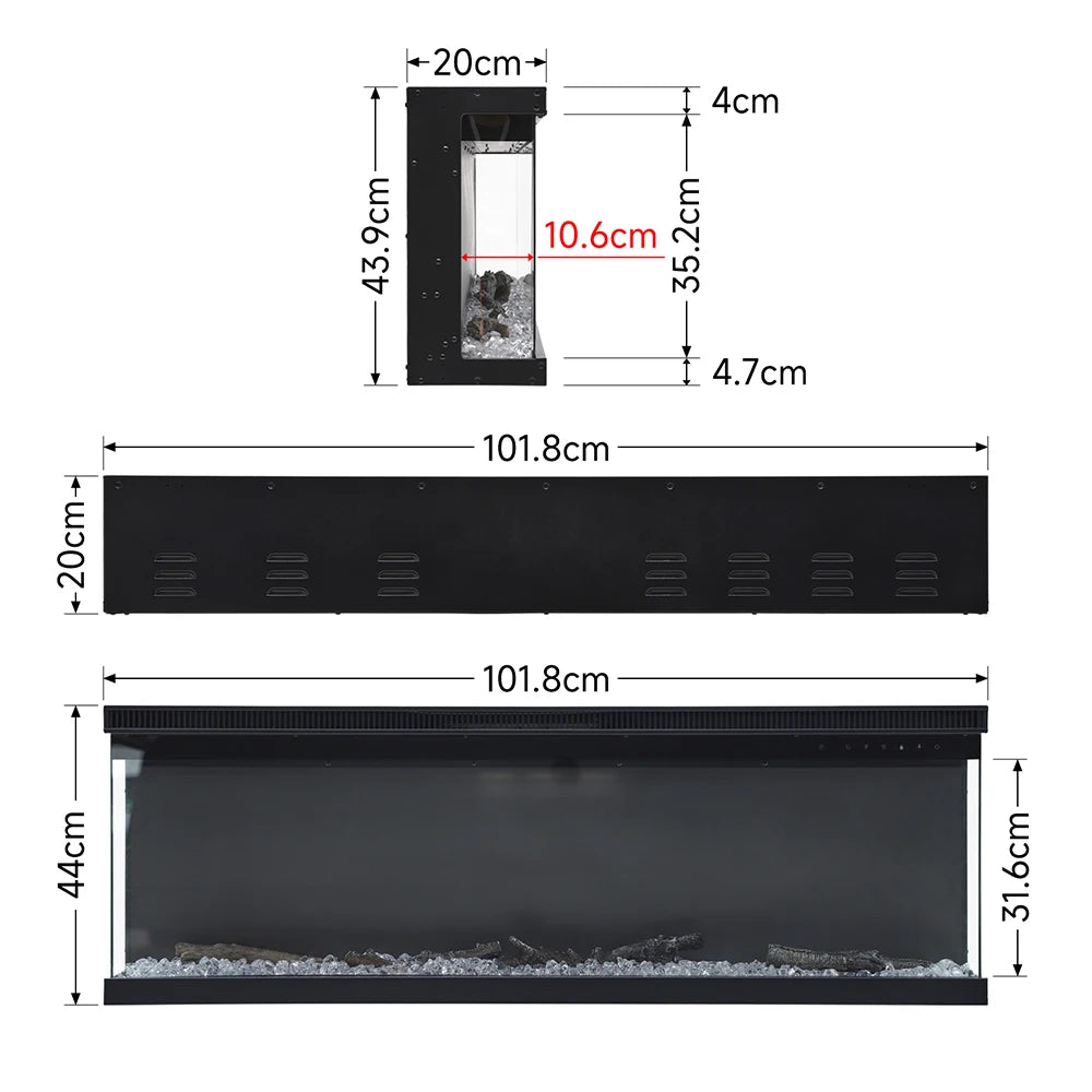 KOMORE  Recessed/Freestanding 3-sided Tempered Glass Front Electric Fireplace, 12 Flame Colors, 1500W 40&50 Inch