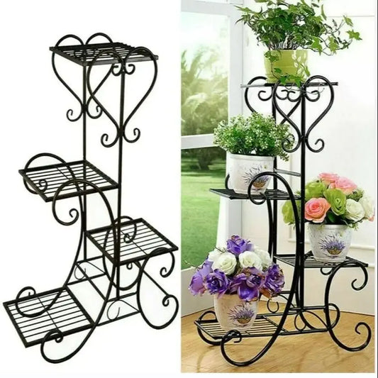 4 Tier Metal Plant Stand for Indoor Outdoor Garden Patio Flower Pot Display Rack Organizer Black and White