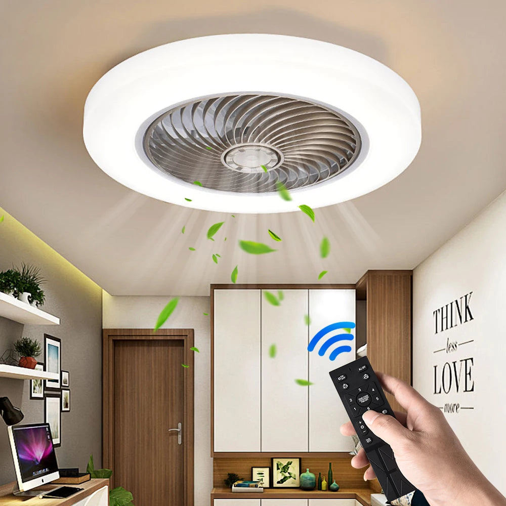 Smart Ceiling Fan Fans With Lights Remote Control Bedroom Decor Ventilator Lamp 52cm Air Invisible Blades Silent