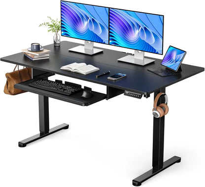 Standing Desk with Large Keyboard Tray, 140 x 70 cm Height Adjustable Electric Standing Desk Sit Stand Desk with 3 Memory Smart