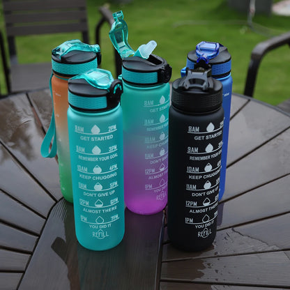 1000ml Fitness Cups Leakproof Straw Water Bottle BPA-Free Portable Drinking Cup with Time Scale for Fitness Cycling