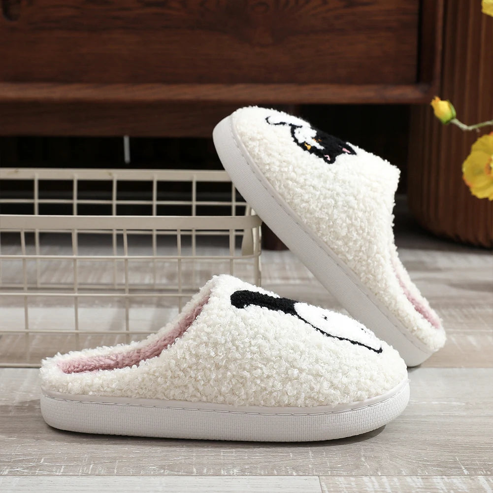 Plush Cow Cat Slippers Cute House Slippers Non-Slip Fluffy Pet Cat Slippers Comfortable Warm Couple Slippers for Bedroom Indoor