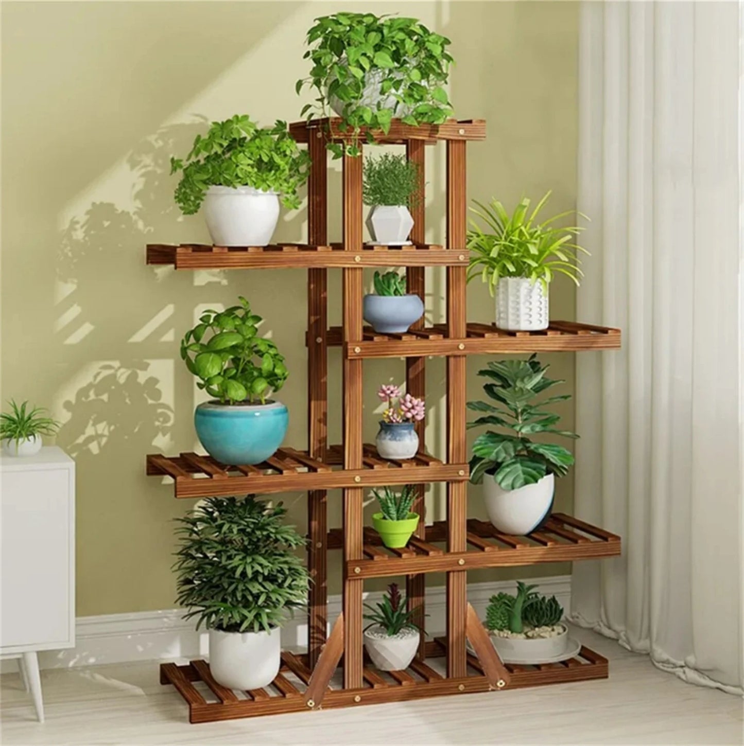 Reinforced Wood Plant Stand, Corner Shelf, Flower Rack, Garden Home, 52 "Tall, 6 Tier