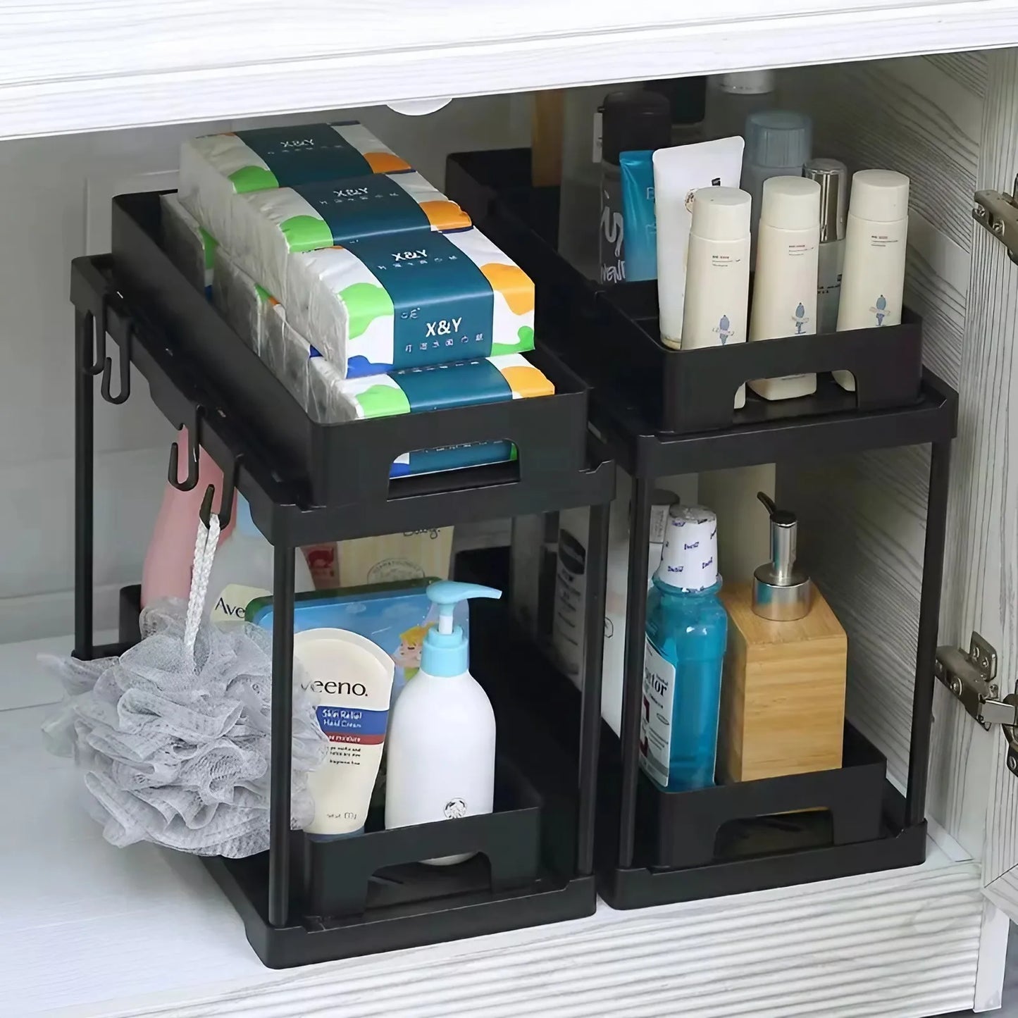 Under Sink Organizer And Storage, 2 Pack Pull Out Cabinet Organizer Slide Out Sink Shelf Cabinet Storage Shelves