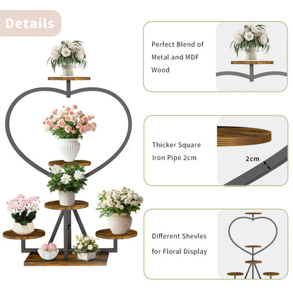 5-Tiered Plant Stand Heart-shape Flower Display Rack Holder for Balcony, Outdoor Garden