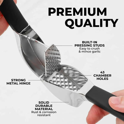 Stainless Steel Garlic Press Set - Rust Proof & Dishwasher Safe Professional Garlic Mincer Tool, Silicone Garlic Peeler & Brush