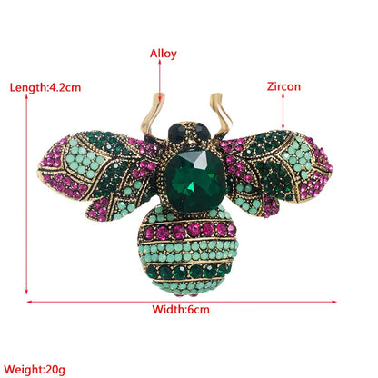 Vintage Classic Women Luxury Bee Crystal Brooch Jewelry Big Rhinesotne Metal Insect Badges For Lady Suit Coat Brooches Pins Gift