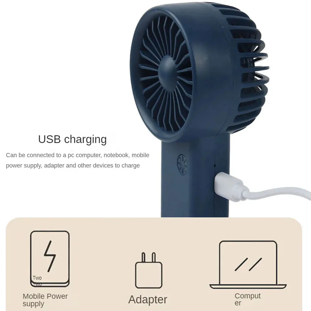 Portable Mini Fan Rechargeable USB Charging Handheld Fan Built-in 500mAh Battery 3 Speed Power for Outdoor Office Sports Travel