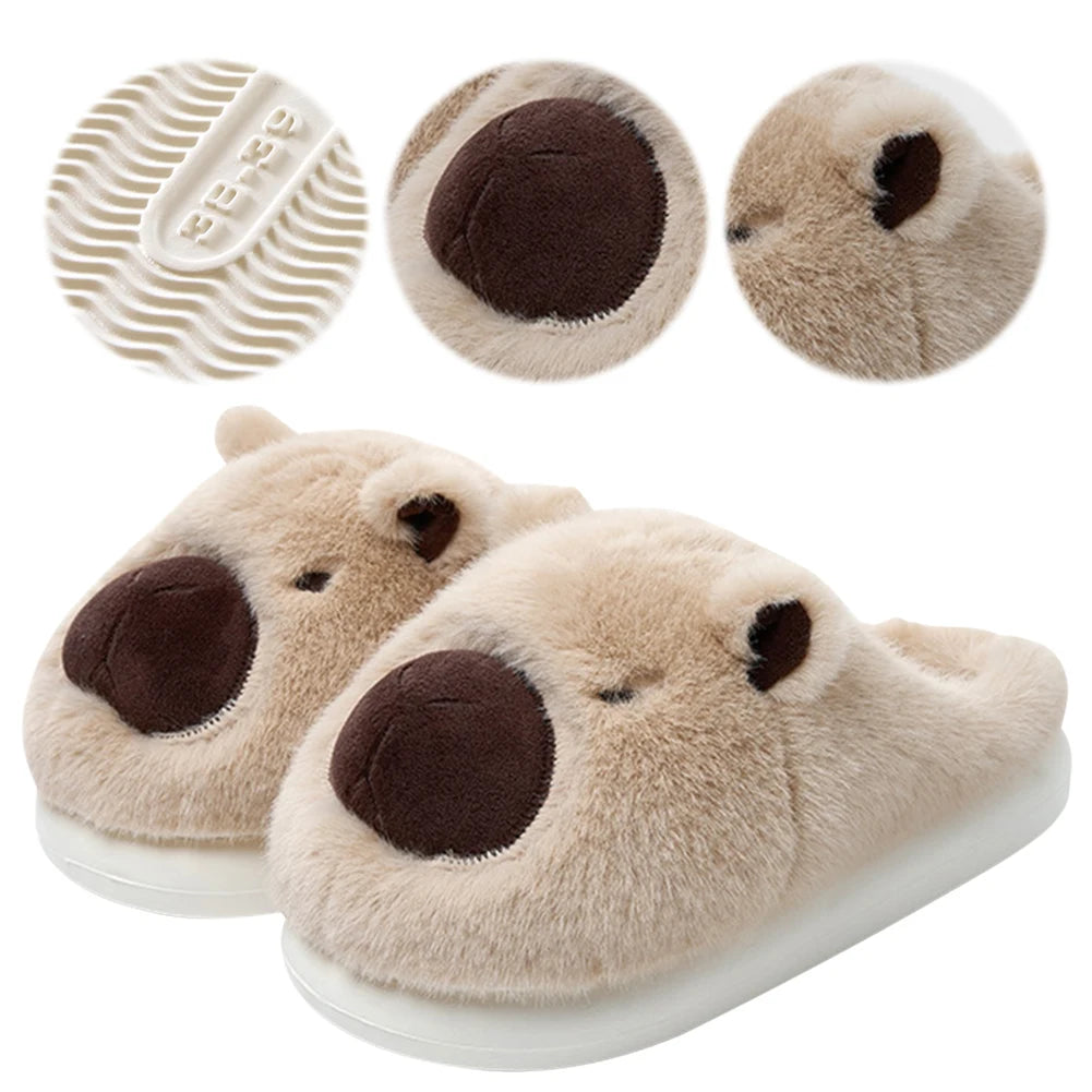 Plush Capybara Winter Slippers Shoes Women Men House Shoes Comfortable Furry Fluffy Slippers Indoor Lady Flat Sandals Slides