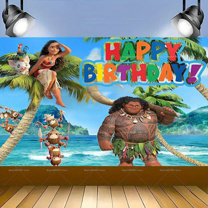 1pc Disney Moana Adventure Photography Background Decoration TuiSina Children's Birthday Party Photo Banner Baby Photo Booth