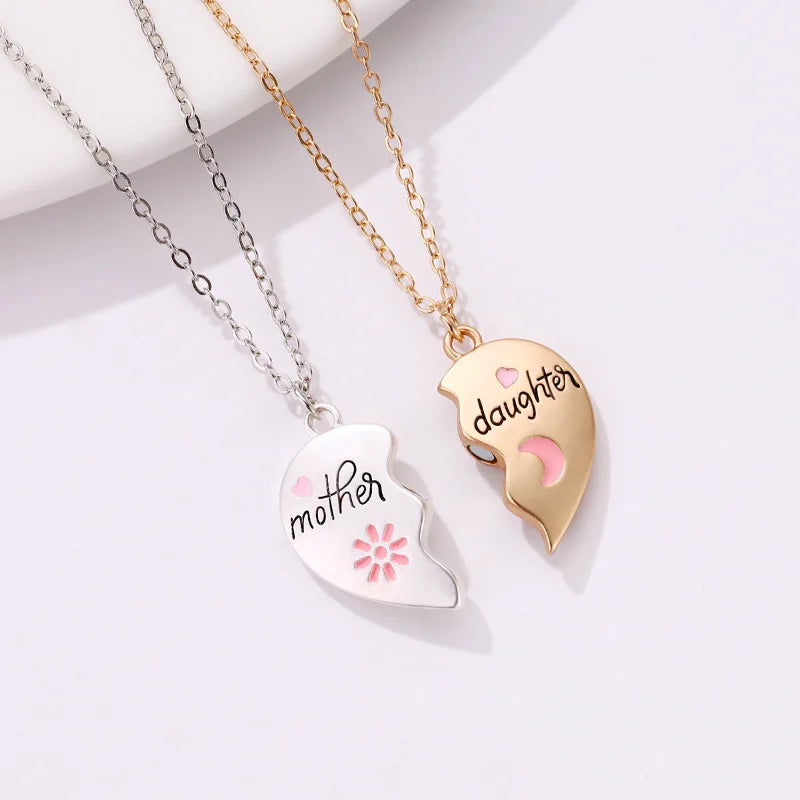 2PCS Mother and Daughter Matching Magnetic Heart Pendant Necklace Set Mother's Day Gift