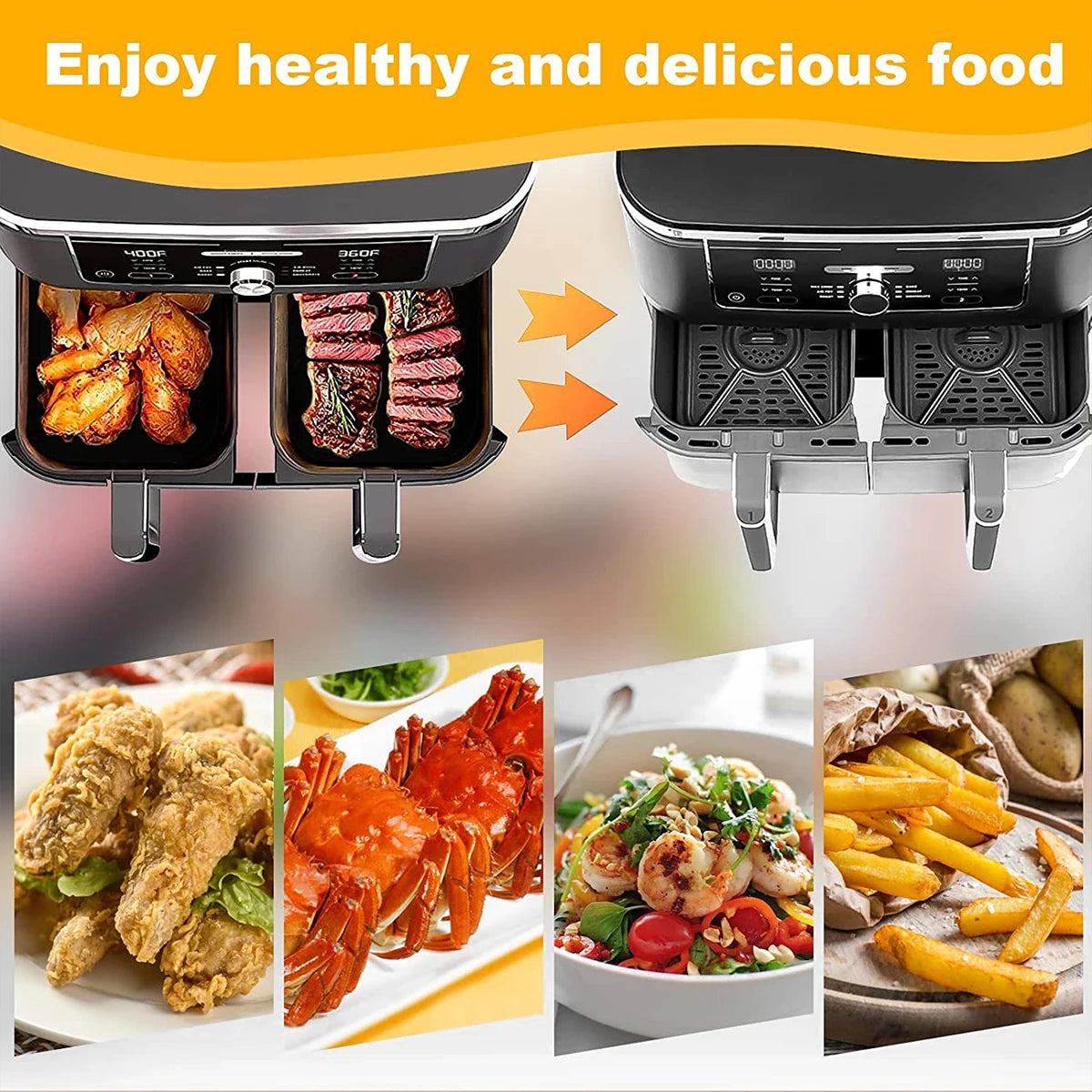 2 件套 Air Fryer Silicone Pot with Handle Reusable Air Fryer Liner Heat Resistant Air Fryer Silicone Basket Rectangle Baking Pan