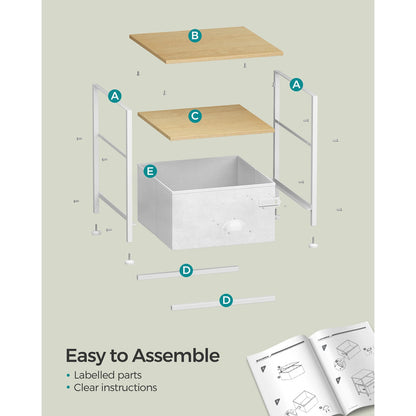 SONGMICS Nightstand, Bedside Table with Storage, Fabric Drawer Dresser, End Table with 2 Shelves, Modern Style