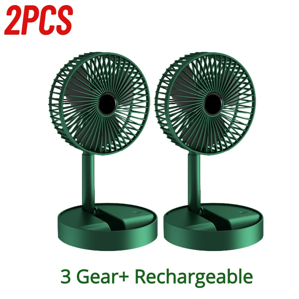 1-3PCS USB Foldable Fan Adjustable Height Desk Fan Portable Telescopic Floor Stand Fan 2000mAh 3 Speeds Summer Air Circulators