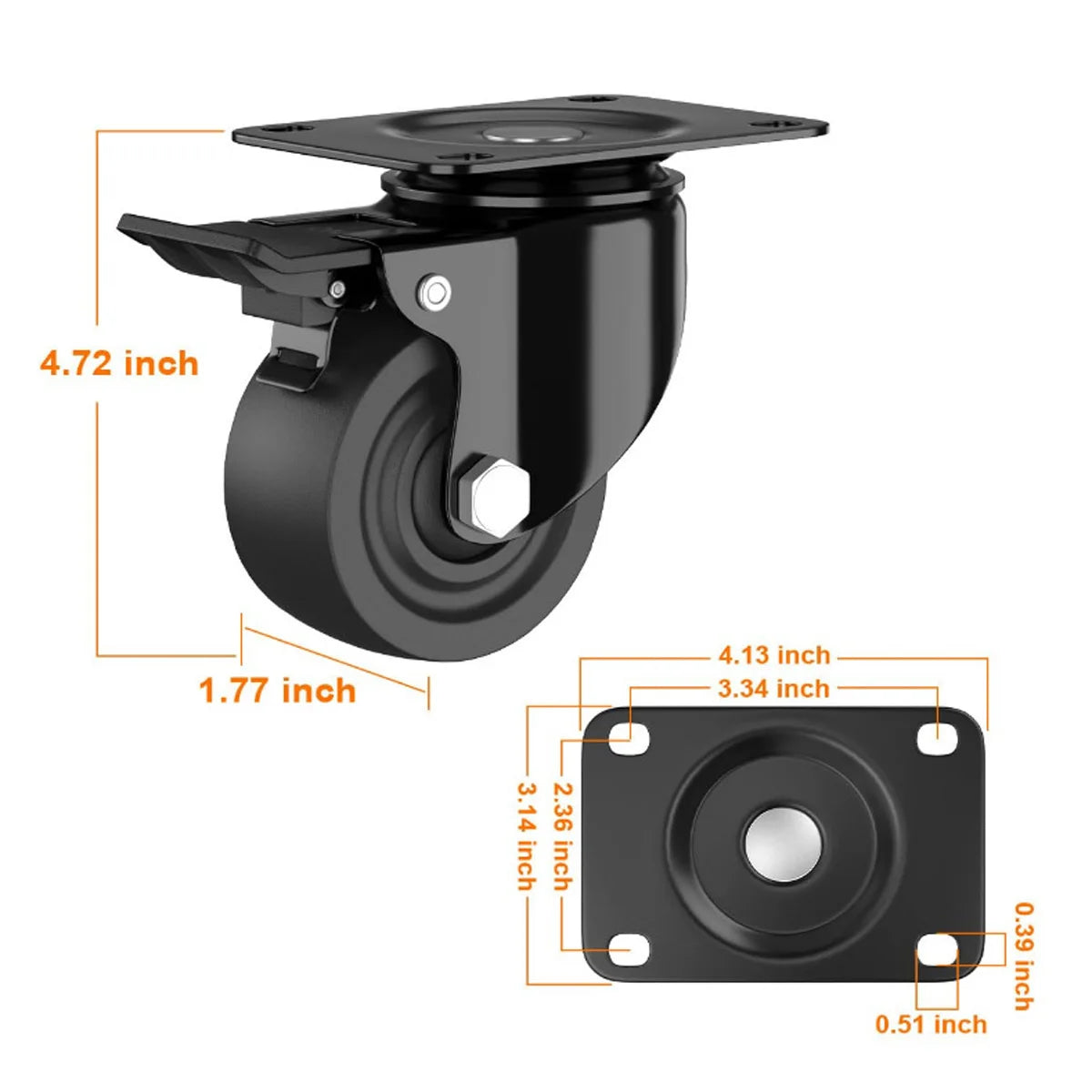 2.5"/3" Caster Wheels Set of 4, Heavy Duty Casters with Brake, No Noise Locking Polyurethane (PU) Wheels