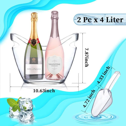 1PC Ice Buckets and 1PC Scoop  for Parties Clear Acrylic Ice Bucket 4 Liter Good for 2 Champgne or 4 Beer Bottles Free Shipping