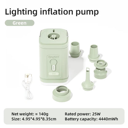 3 in 1 Electric Air Pump with Lights Mini Wireless Air Compressor USB Charging Inflator/Deflator Pumps for Outdoor Camping