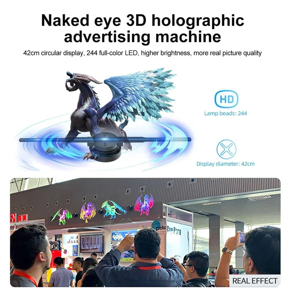 42CM 3D Hologram Fan 3D Holographic Projector Advertising Display Light HD Holographic Projector for Stores Bars Party Xmas