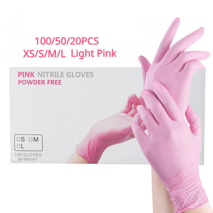 100/50/20PCS Light Pink Disposable Nitrile Gloves Waterproof Anti-static Durable Light Pink Gloves For Kitchen Cooking Tools