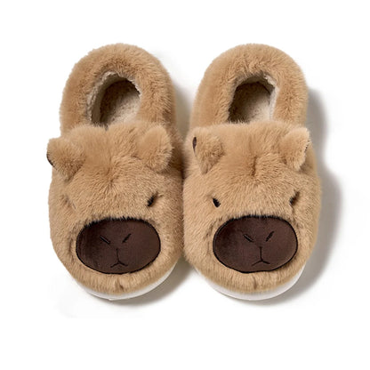 Plush Capybara Slippers Comfortable Fluffy Couple Slippers Non-Slip Furry Animal Slippers Furry Walking Shoes for Indoor Bedroom