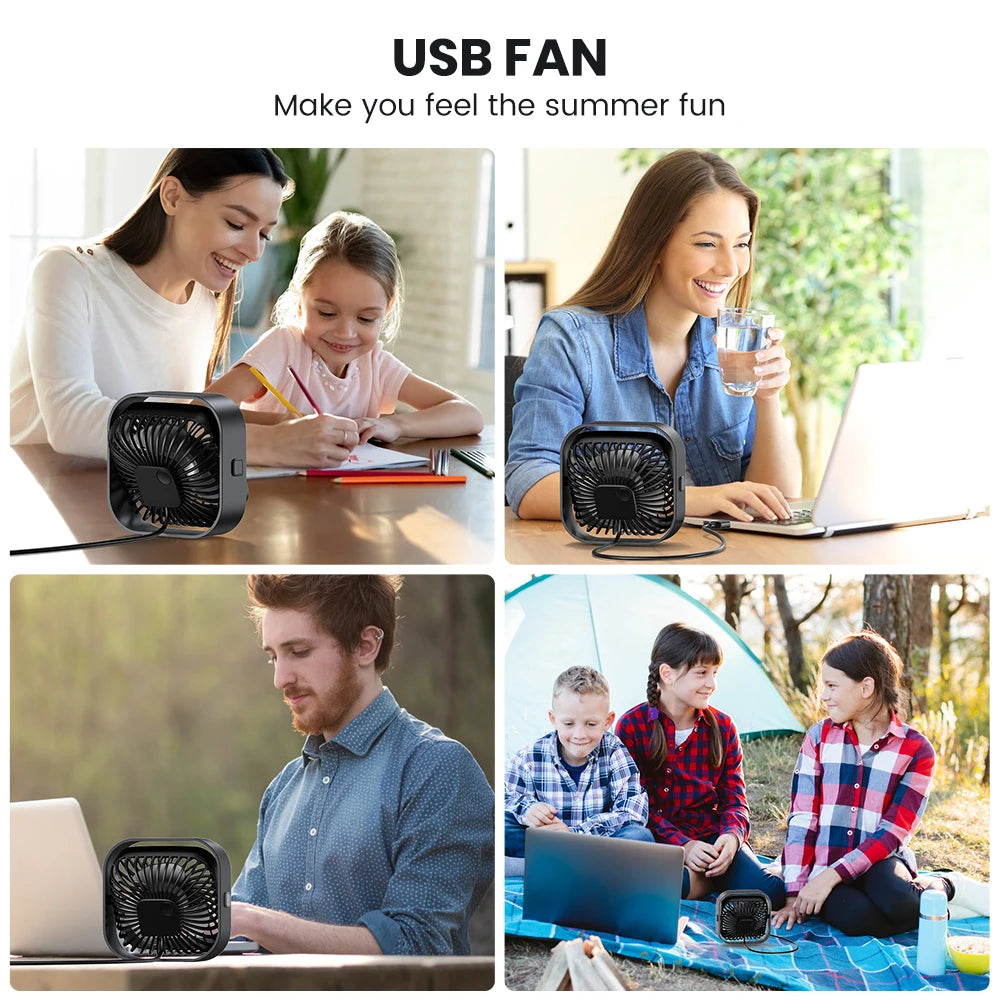 TOPK USB Desk Fan,[2Pack]Strong Airflow&Quiet Operation Mini Personal Fan,3 Speed Wind Small Fan,360°Rotatable Table Cooling Fan