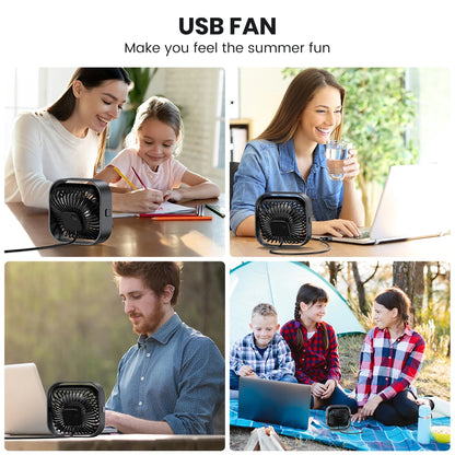 TOPK USB Desk Fan,[2Pack]Strong Airflow&Quiet Operation Mini Personal Fan,3 Speed Wind Small Fan,360°Rotatable Table Cooling Fan