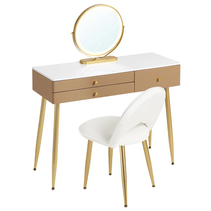 1SET Vanity Dressing Table Cosmetic Make up Table with Lighting Adjustable LED Mirror Light 3 Drawers Velvet Stool for Bedroom