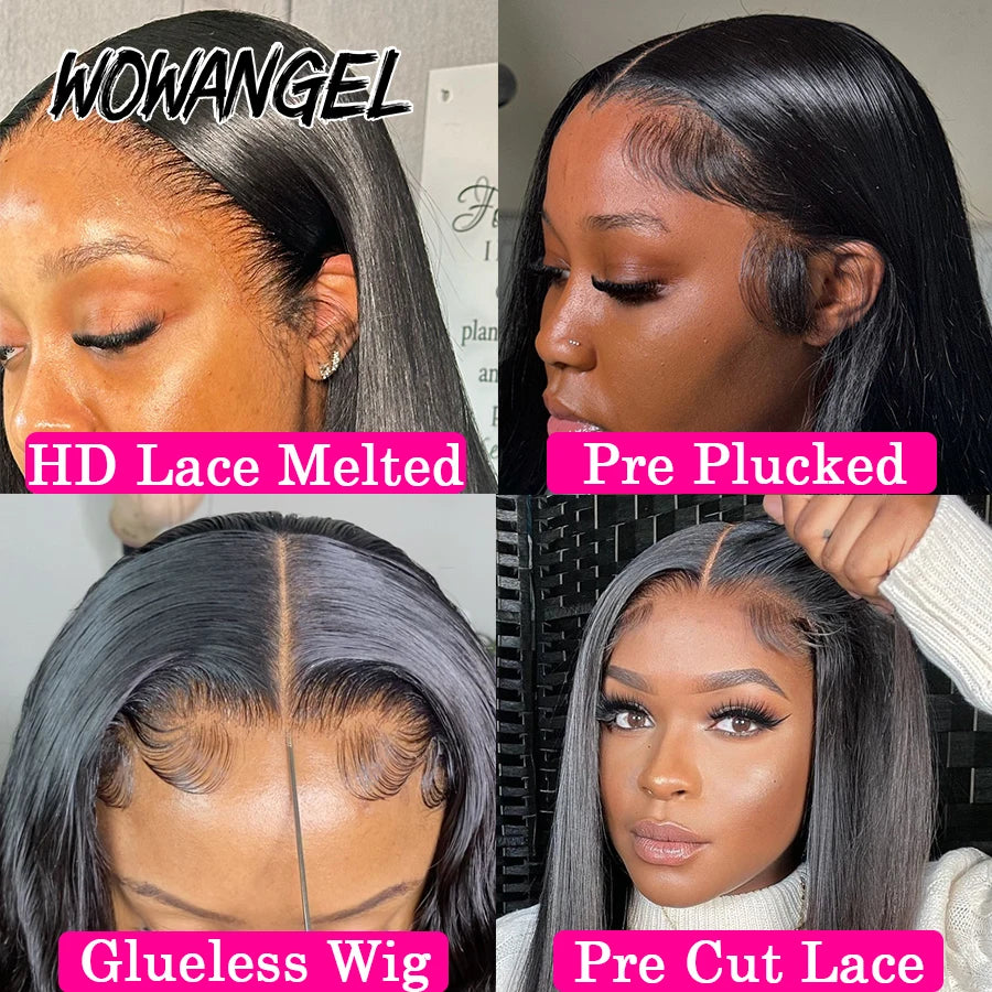 WowAngel 250% Pre Cut Lace 13x6 HD Lace Front Wigs 34in Glueless Straight Human Hair Wigs Pre Plucked Brazilian Hair For Women