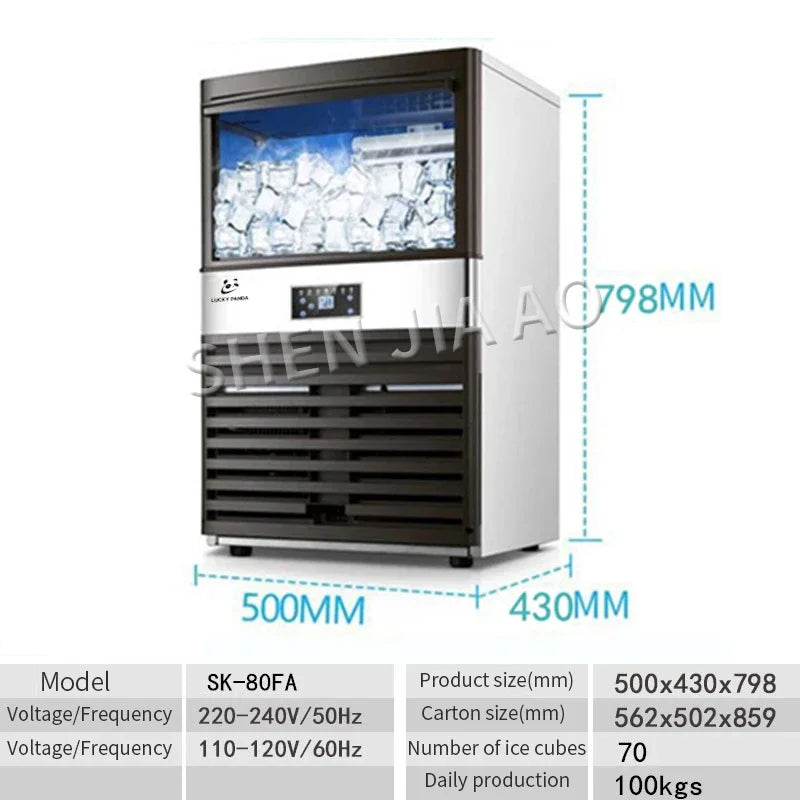 100kg Hot Ice Maker Machine for Bar Coffee Shop Milk Tea Room SK-80FA Commercial Ice Cube Making Machine 110V 220V