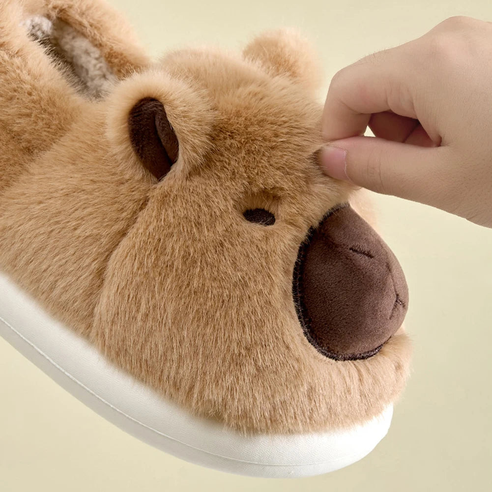 Plush Capybara Slippers Comfortable Fluffy Couple Slippers Non-Slip Furry Animal Slippers Furry Walking Shoes for Indoor Bedroom