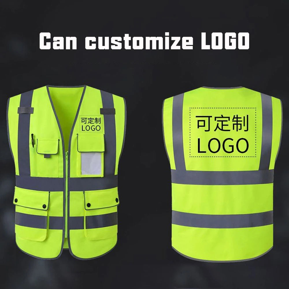 Reflective Vest High Visibility Safety Vests Multi Pockets Construction Workers Security Working Clothes Hi Vis Workwear