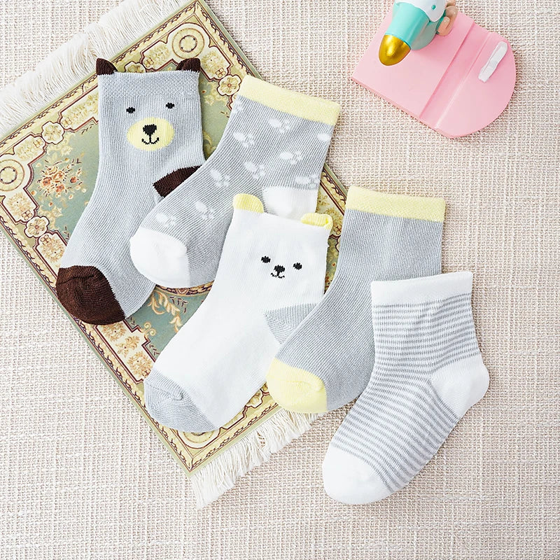 5Pairs Baby Socks Newborn Baby Boy Cute Short Sock 0-1-3-8Y Kids Cotton Toddler Cartoon Soft Children's Sports Socks for Girls