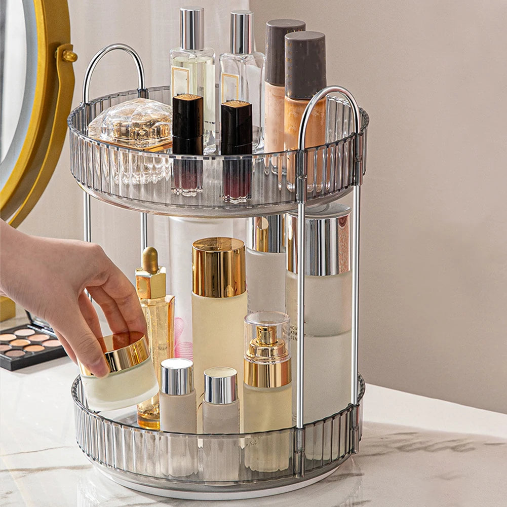 360 Degree Rotation Make Up Organizer Box Transparent Fashion Cosmetic Organizer Multi-Function Detachable Dressing Table