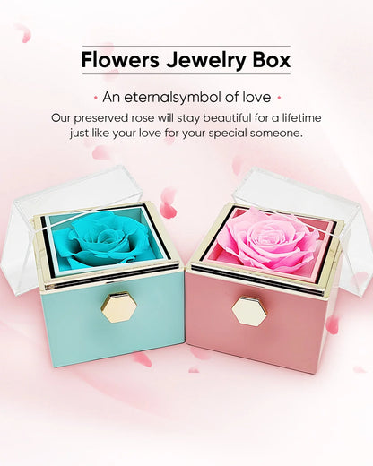 Rotating Jewelry Box with Engraved name Necklace Forever Flower Preserved Rose Box Mother's Day Birthday for Mom Wife Girlfriend