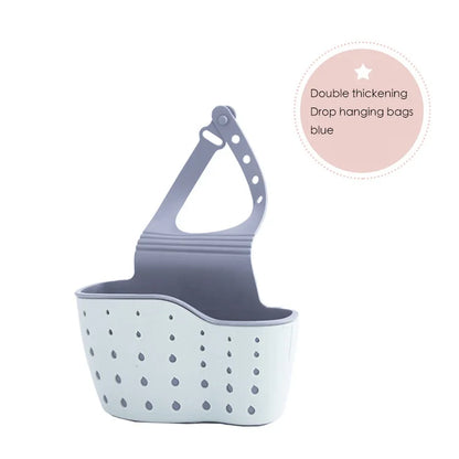 1Pc Sky Blue Creative Sink Storage And Drainage Rack Hanging Bag Kitchen Faucet Adjustable Storage And Hanging Basket