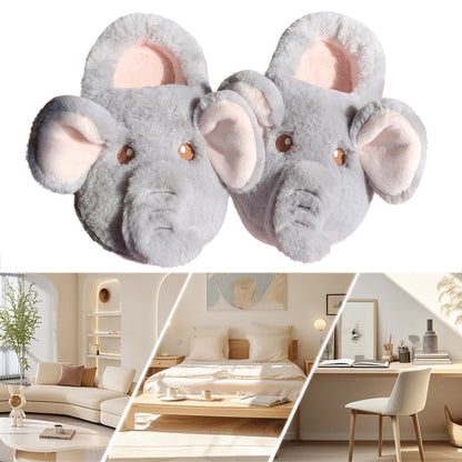 Plush Elephant Slippers Slip-on House Shoes Cute Thermal Home Slippers Comfortable Fluffy Couple Slippers Non-Slip for Men Women