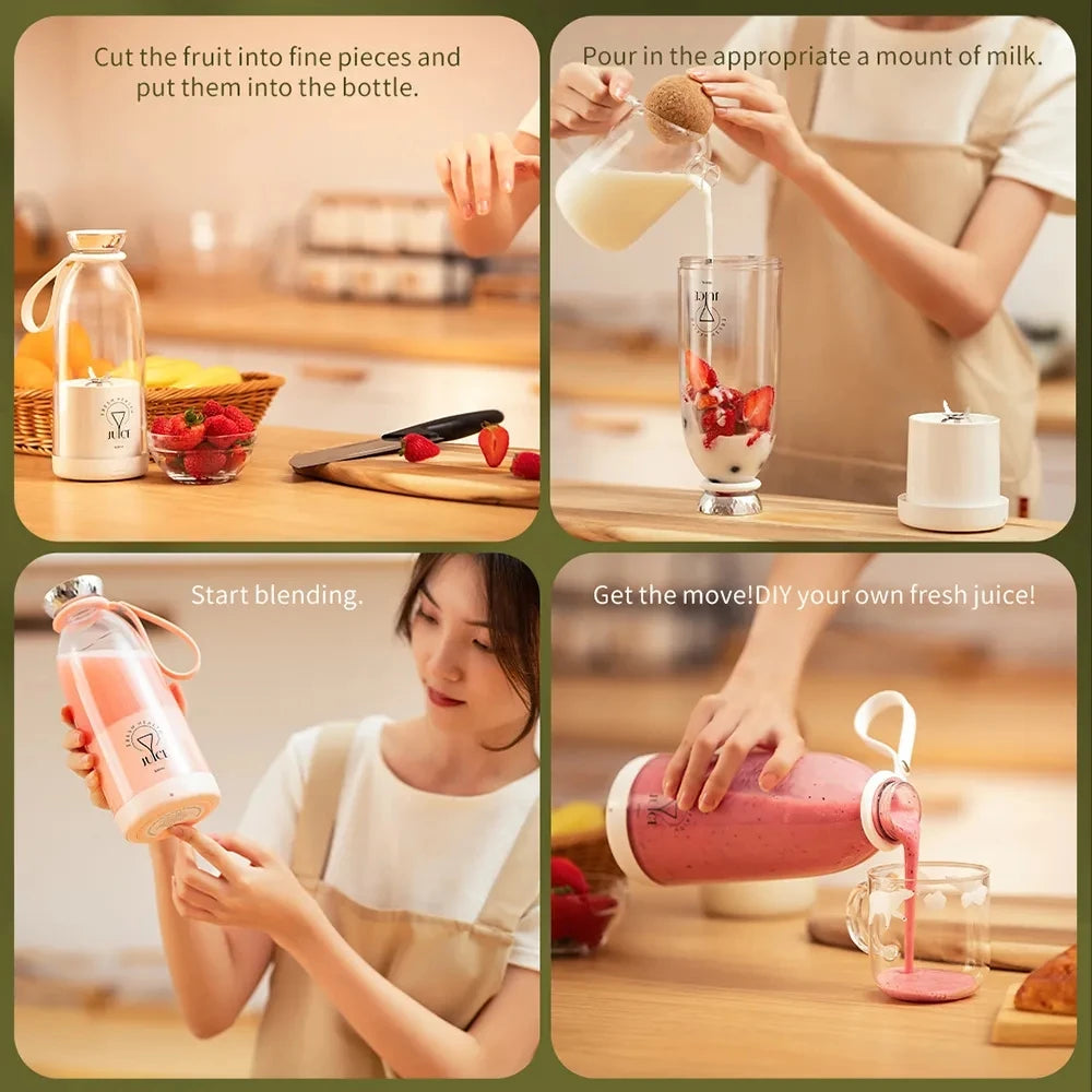 Portable juicer Fresh Juice Bottle Blender Plus 500ml Wireless Fruit Mixers 6 Blades 2400mAh Food Milkshake Ice Crush Cup