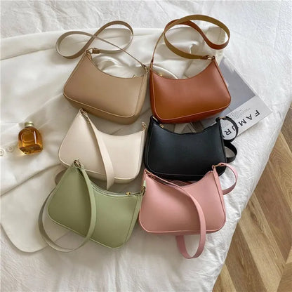 Women's Bag 2022 Trend Handbags Female Handbags Retro Solid Color PU Leather Shoulder Underarm Bag Ladies Shopper Hobos Bag