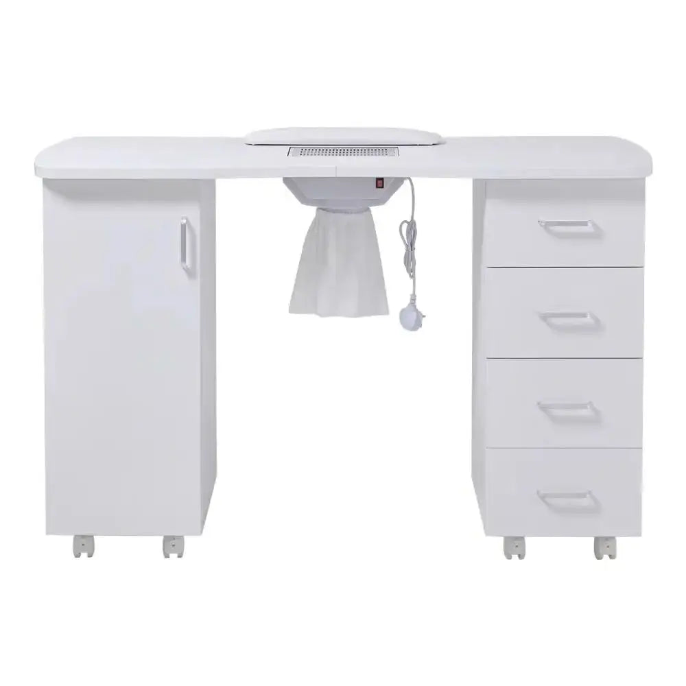 4 Drawer Manicure Station Nail Table Salon Nail Desk with Dust Collector and Wrist Cushion