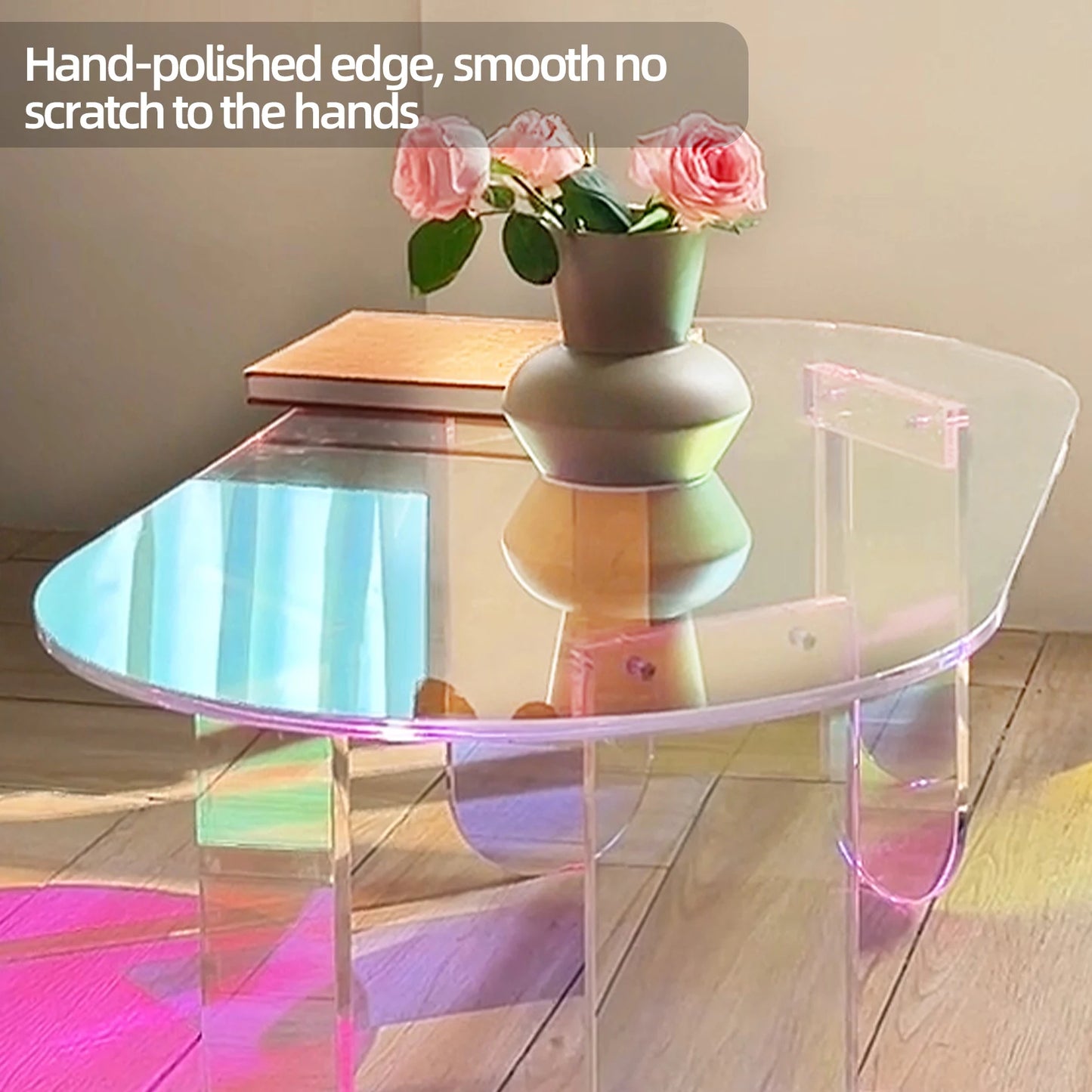 Shatterproof Acrylic Coffee Tables Side End Table for Living Room Office Iridescent Accent Side Table 4 Legs Home Decor