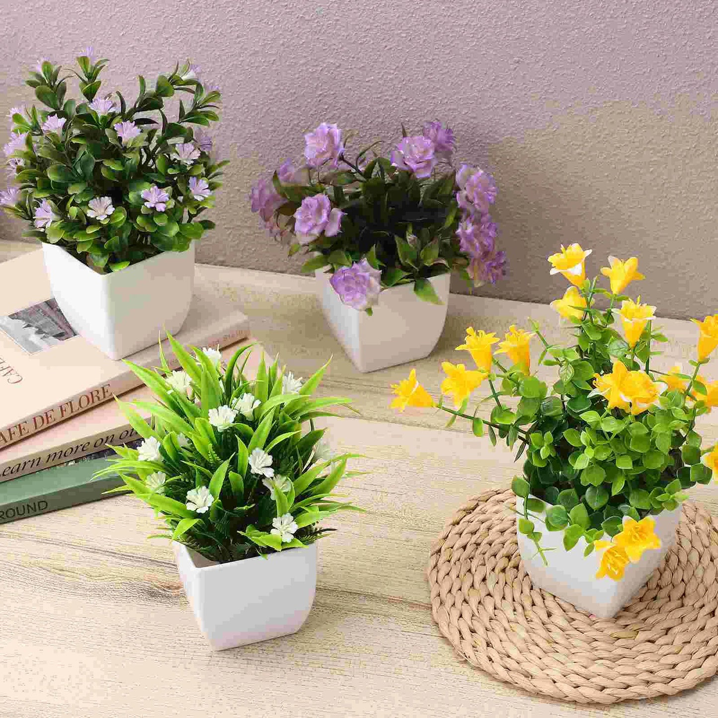 4 Pcs Fake Potted Plants Artificial Plant Realistic Plants Potted Faux Potted Plant Aesthetic Fake Pots Container Accessories