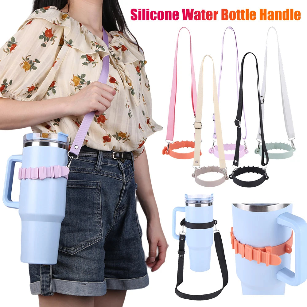 Water Bottle Handle with Adjustable Shoulder Strap Water Bottle Holder Hands Free Water Bottle Carrier for Stanley 30oz/40oz Cup